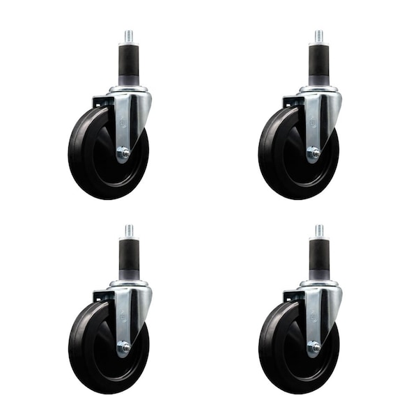 5'' Hard Rubber Wheel Swivel 1-1/4'' Expanding Stem Caster, 4PK